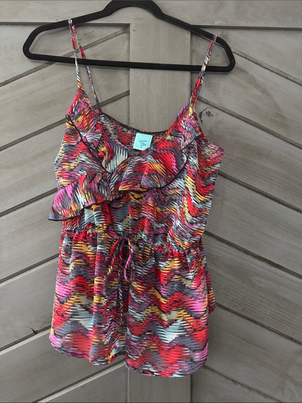 h.i.p. Multicolor Zigzag Ruffle Neck Tank - Red Pink Blue
